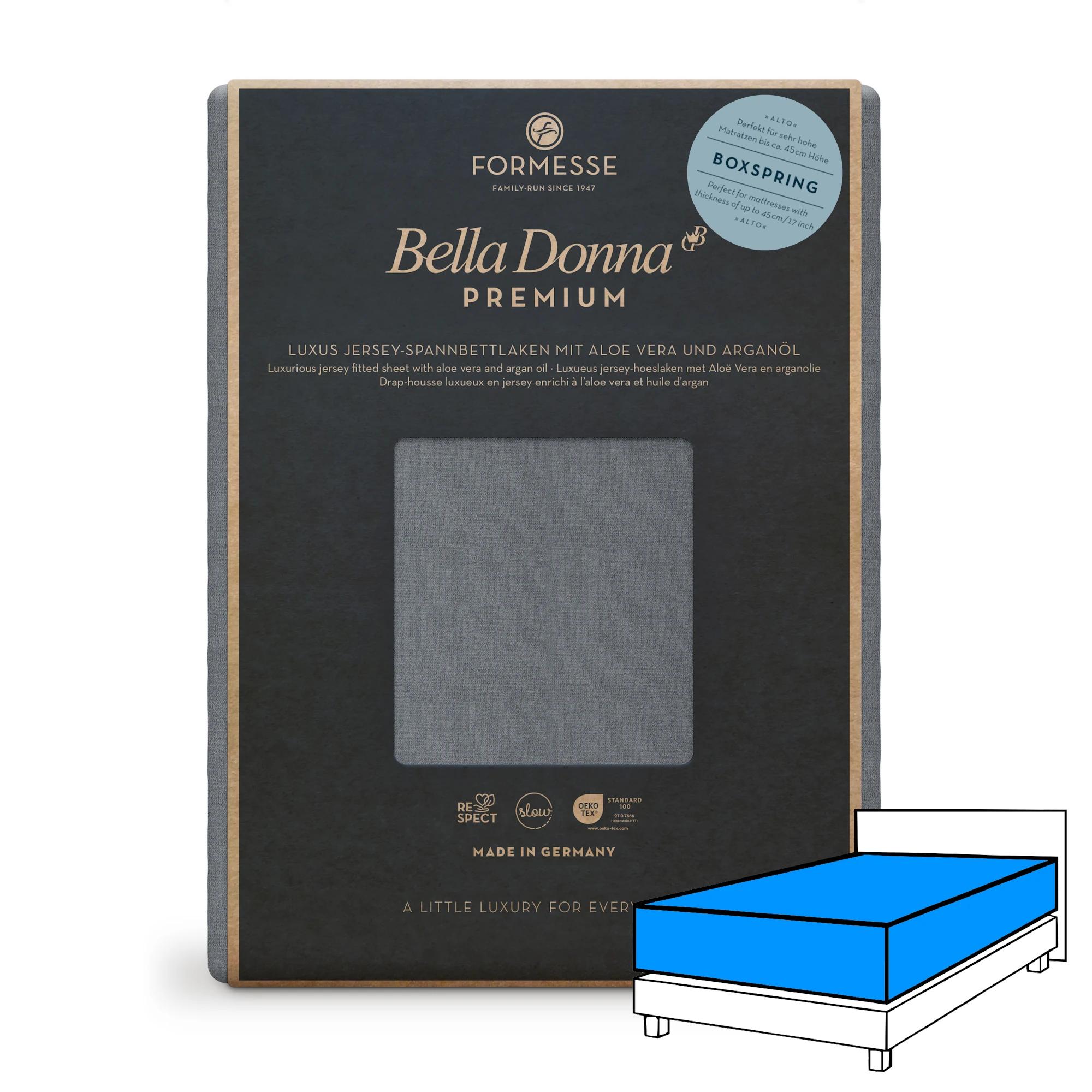 Bella Donna PREMIUM ALTO Spannbettlaken Jersey Hellanthrazit