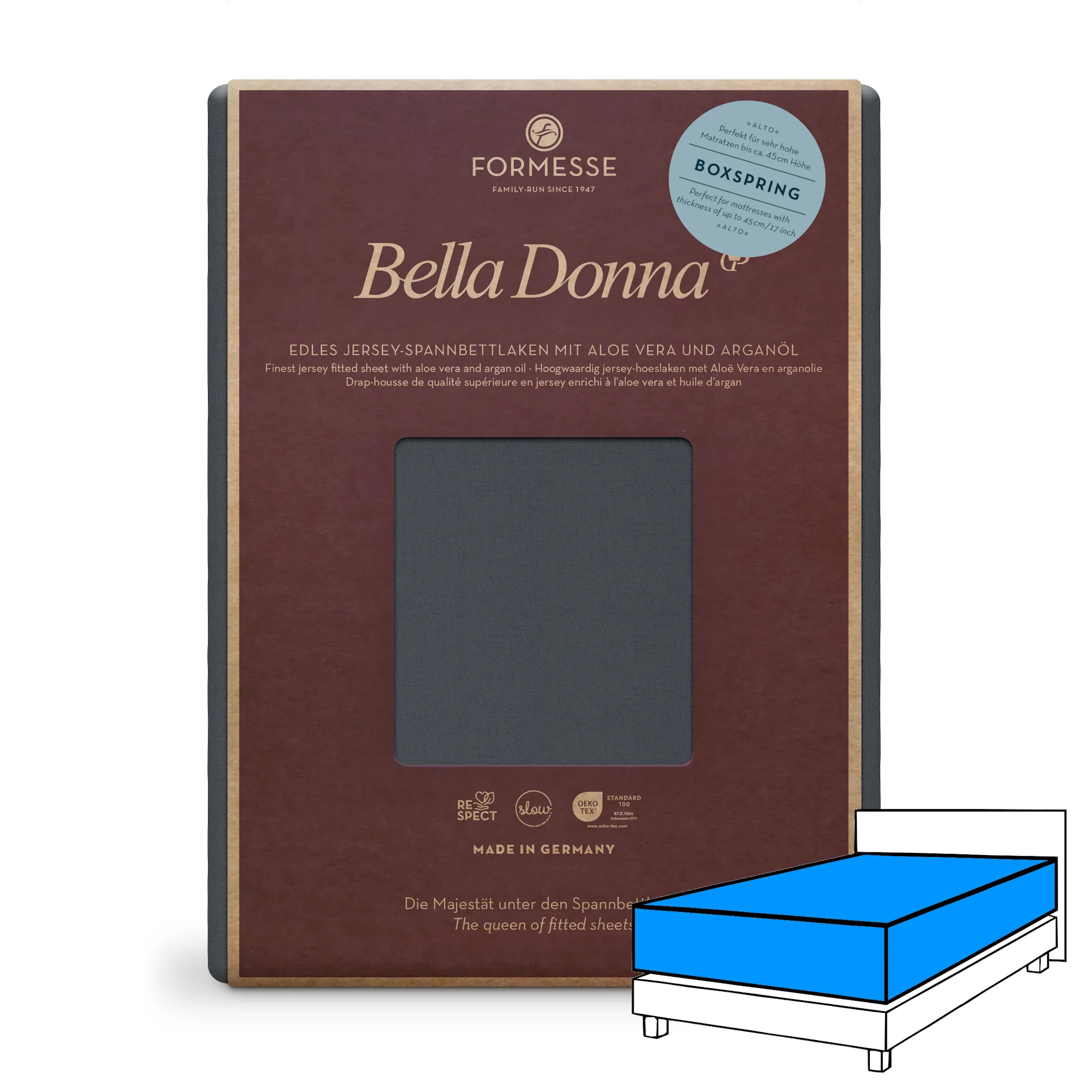 Bella Donna ALTO Boxspringbett Spannbettlaken Jersey Blaugrau