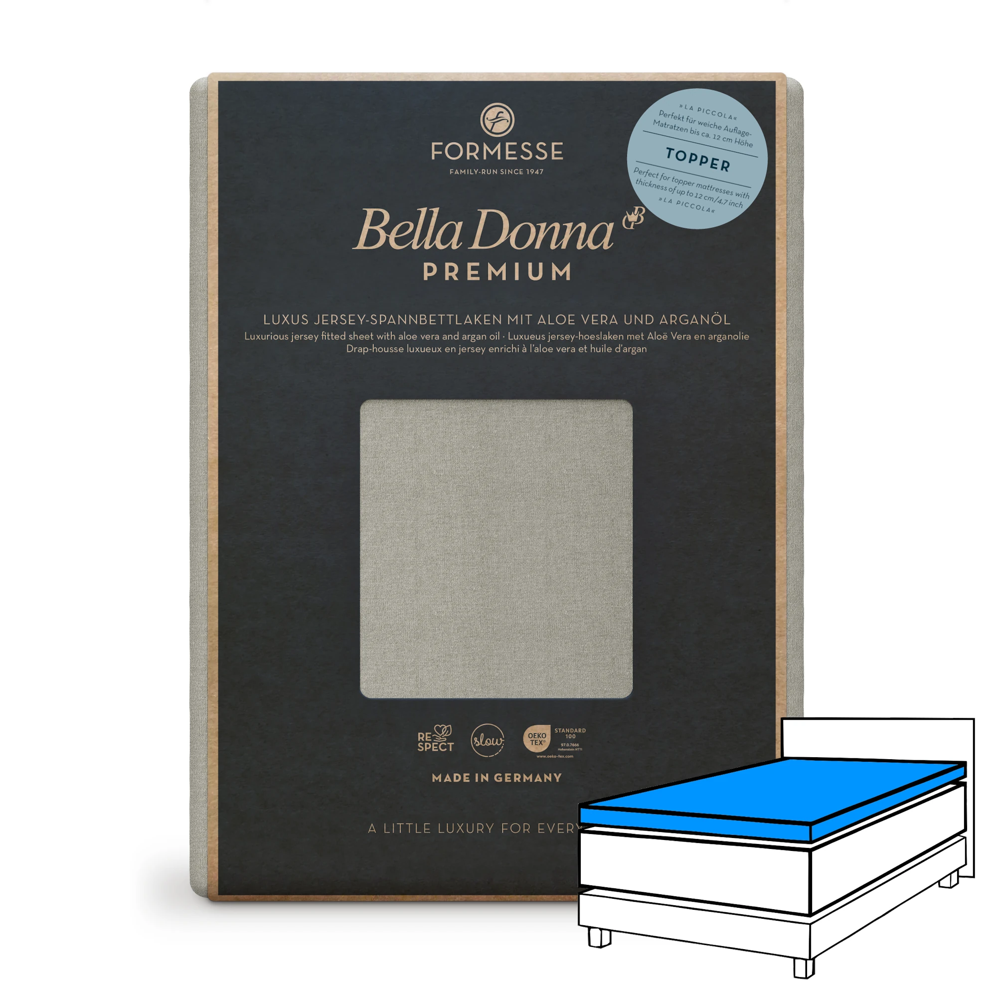 Bella Donna PREMIUM LA PICCOLA Spannbettlaken Jersey Perlgrau Produktbild Bella Donna PREMIUM LA PICCOLA Spannbettlaken Jersey Perlgrau