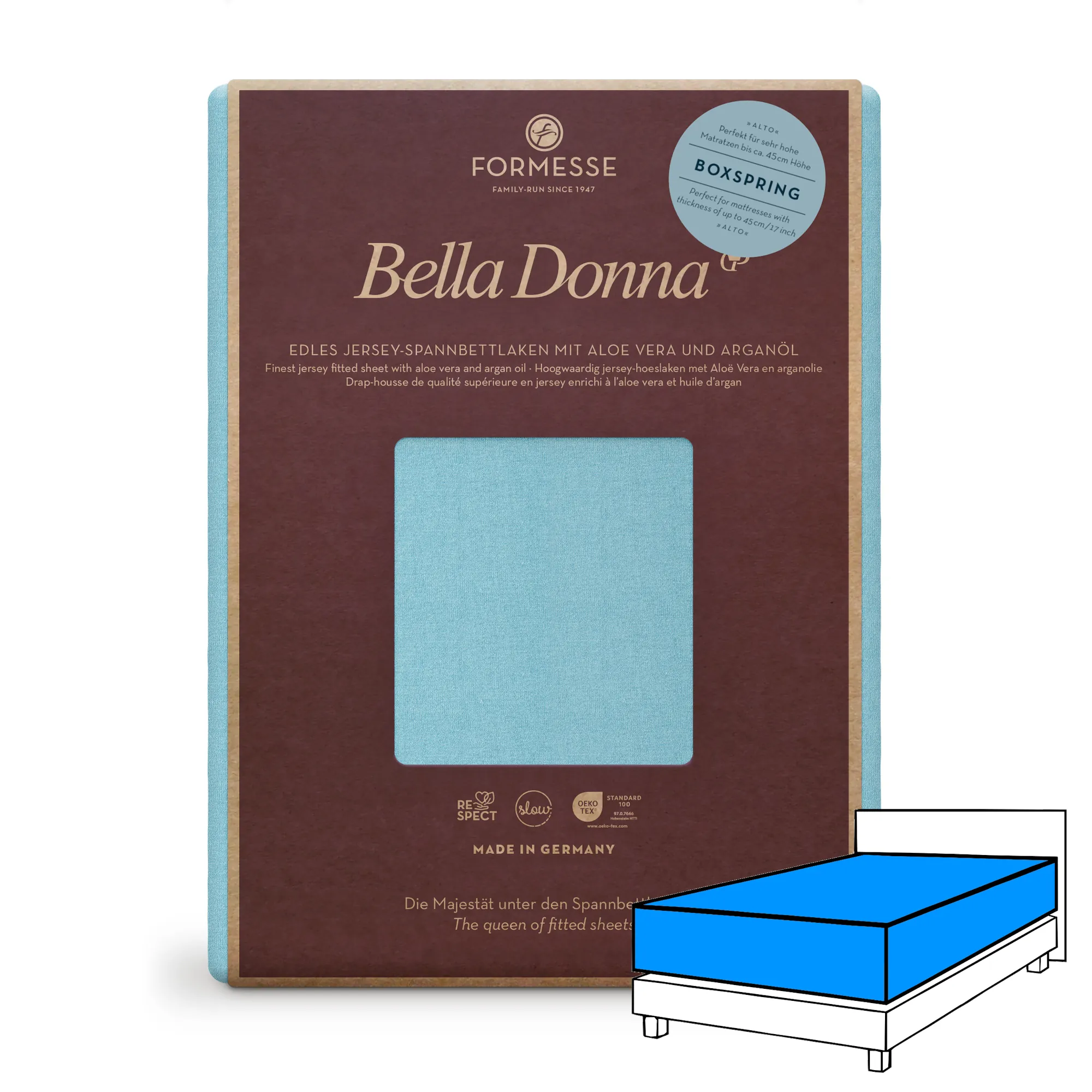 Bella Donna ALTO Boxspringbett Spannbettlaken Jersey Helltürkis Produktbild Bella Donna ALTO Boxspringbett Spannbettlaken Jersey Helltürkis