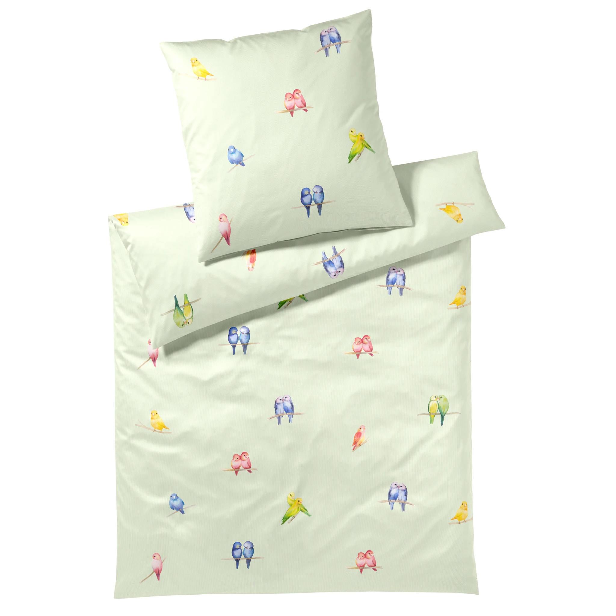 elegante Bettwäsche LOVEBIRDS Satin Lindgrün Produktbild elegante Bettwäsche LOVEBIRDS Satin Lindgrün