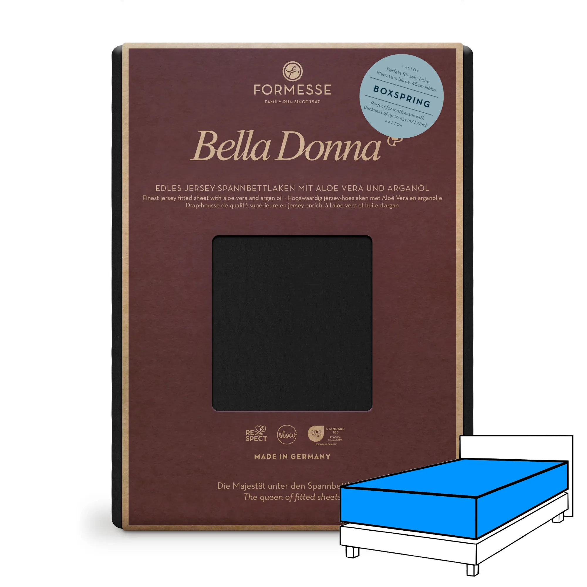 Bella Donna ALTO Boxspringbett Spannbettlaken Jersey Schwarz