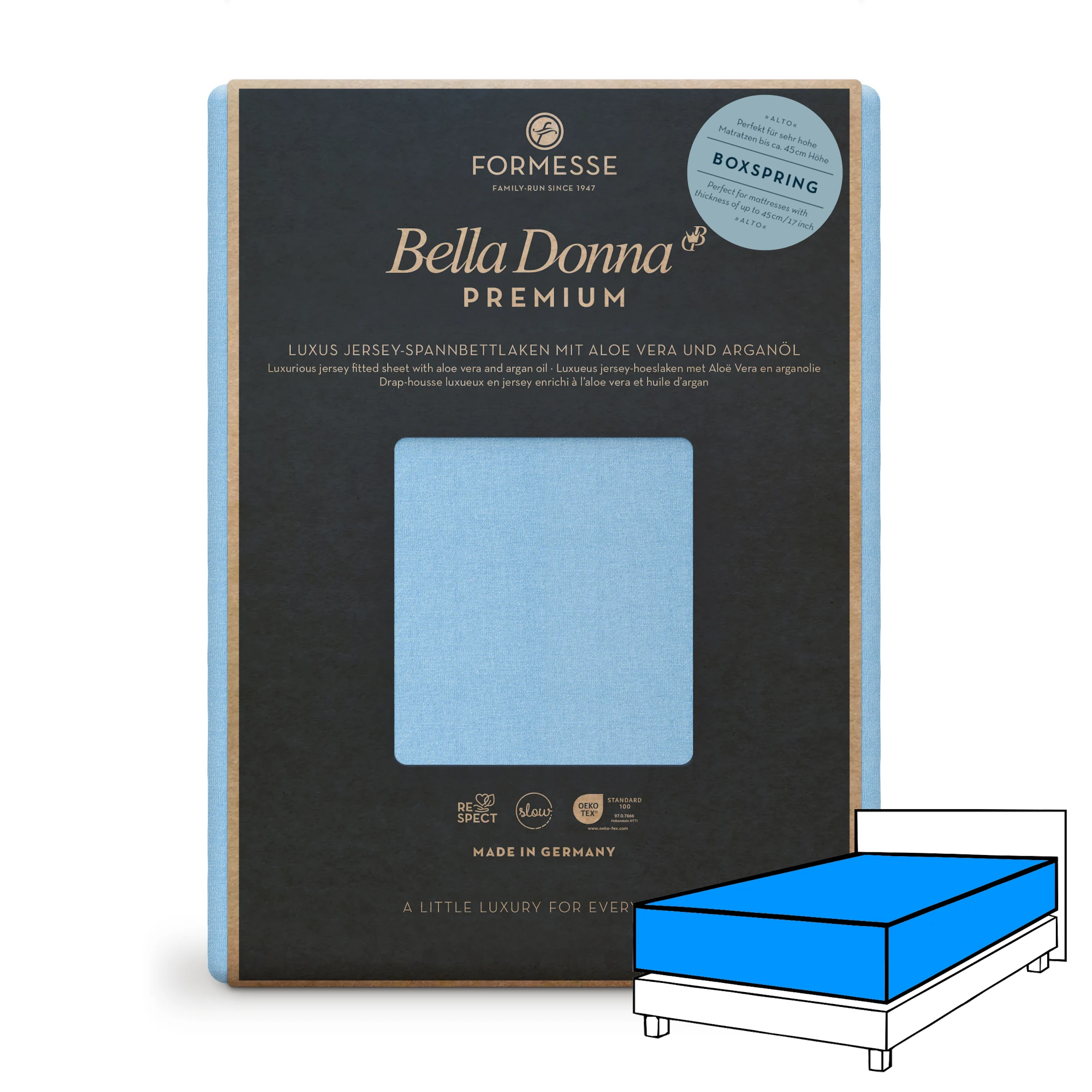 Bella Donna PREMIUM ALTO Spannbettlaken Jersey Himmelblau Produktbild Bella Donna PREMIUM ALTO Spannbettlaken Jersey Himmelblau