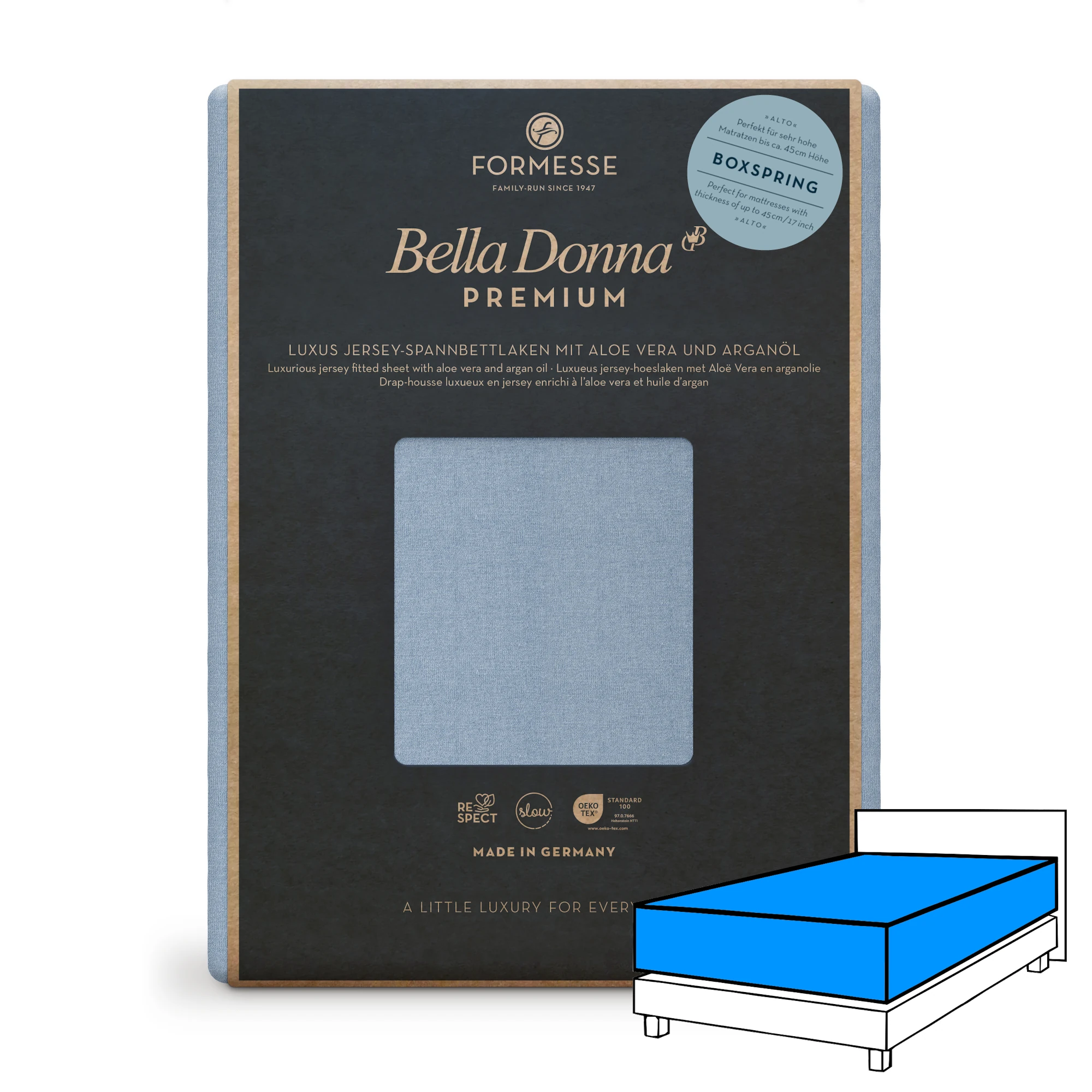 Bella Donna PREMIUM ALTO Spannbettlaken Jersey Hellgrau Produktbild Bella Donna PREMIUM ALTO Spannbettlaken Jersey Hellgrau