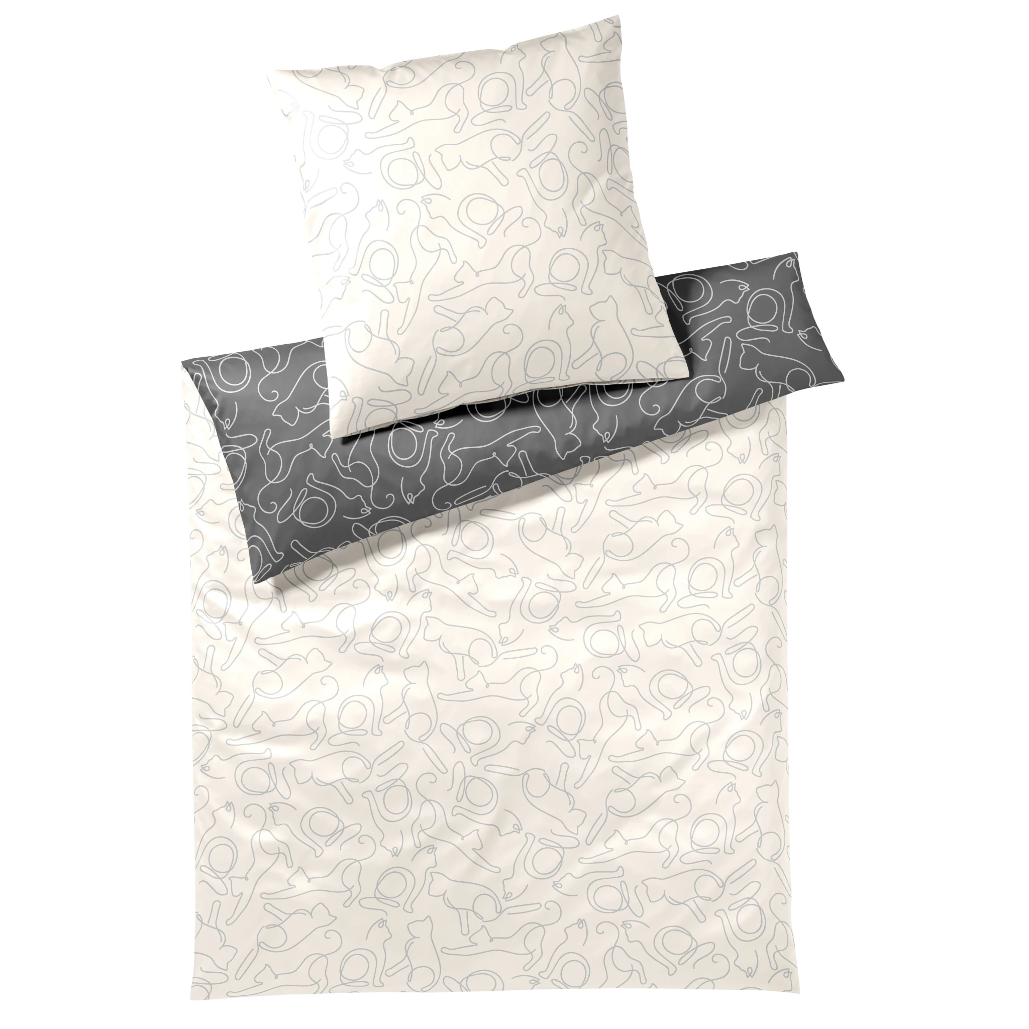 elegante Bettwäsche CATS Satin Creme Grau Produktbild elegante Bettwäsche CATS Satin Creme Grau