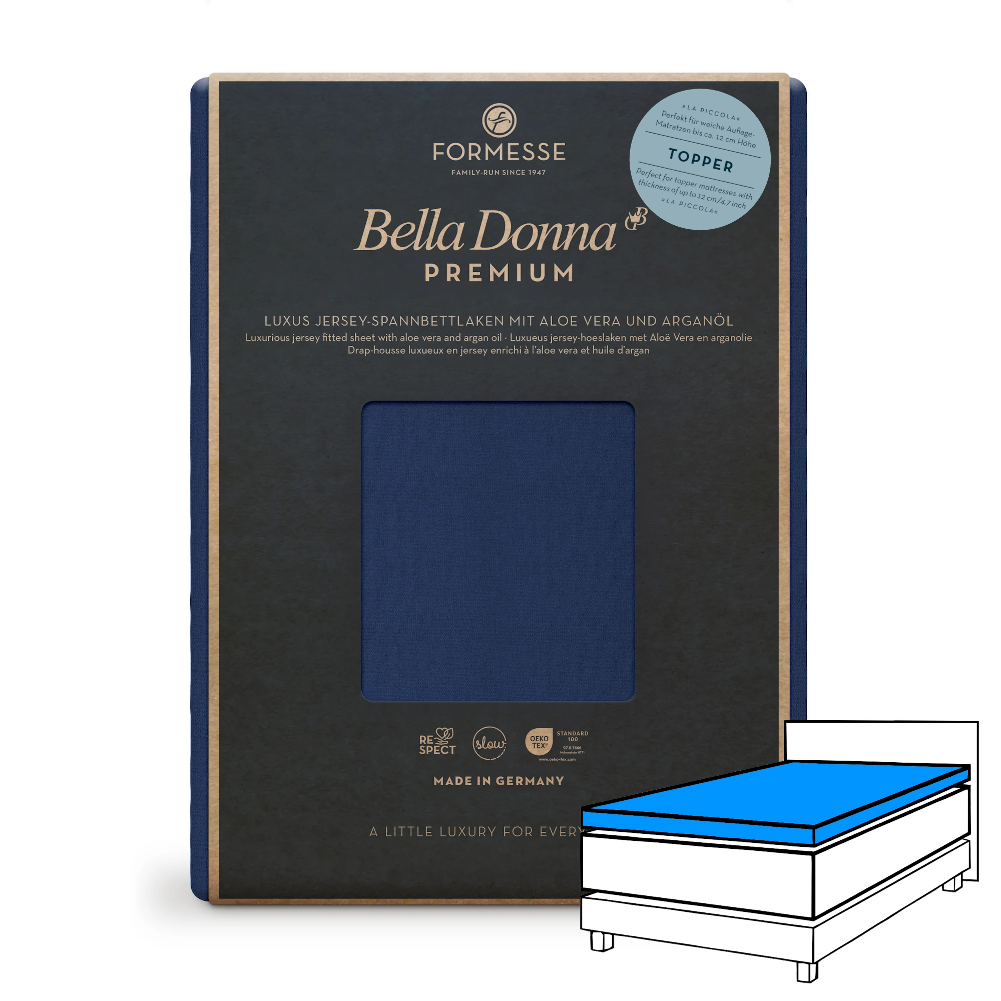 Bella Donna PREMIUM LA PICCOLA Spannbettlaken Jersey Marine Produktbild Bella Donna PREMIUM LA PICCOLA Spannbettlaken Jersey Marine