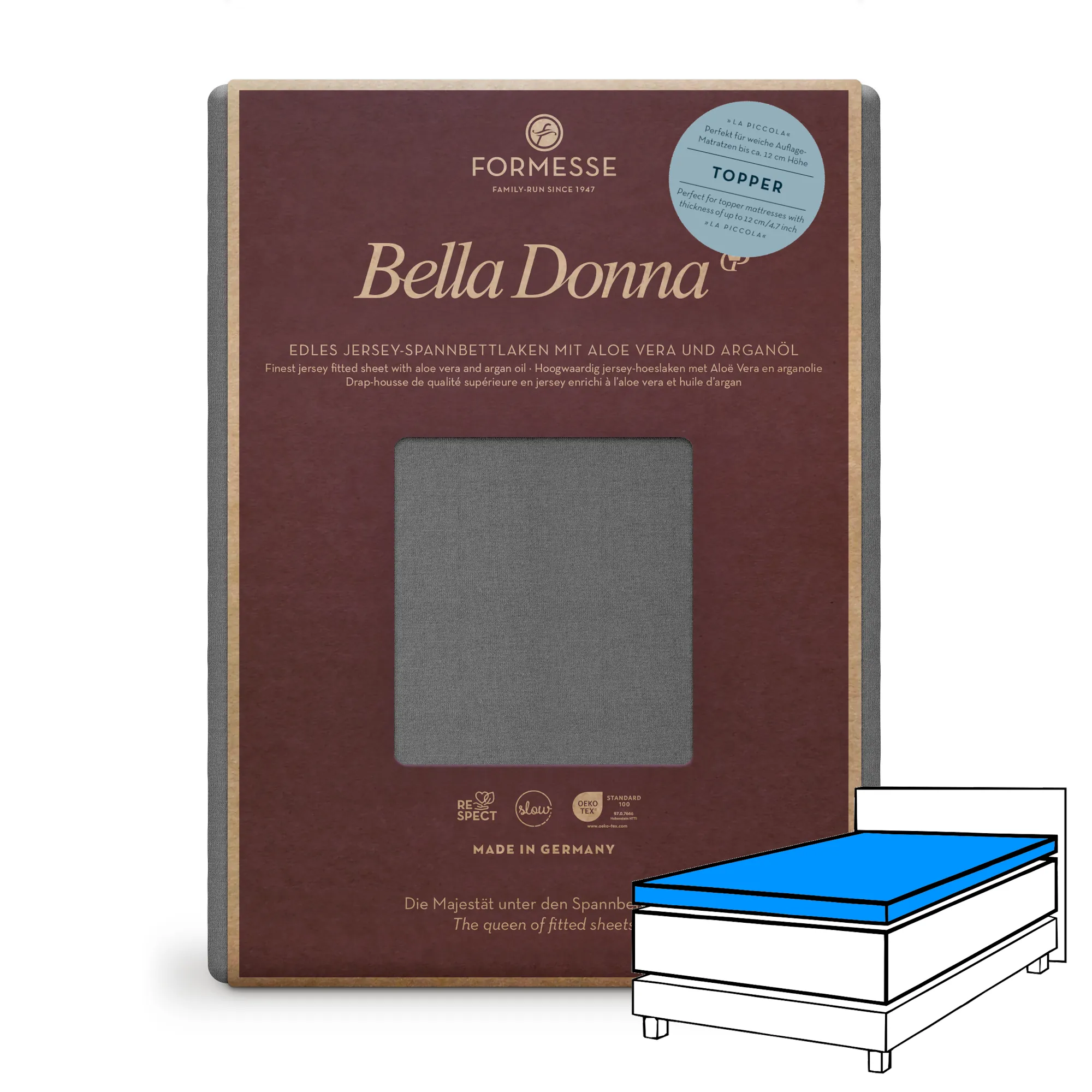Bella Donna LA PICCOLA Topper Spannbettlaken Jersey Hellanthrazit Produktbild Bella Donna LA PICCOLA Topper Spannbettlaken Jersey Hellanthrazit