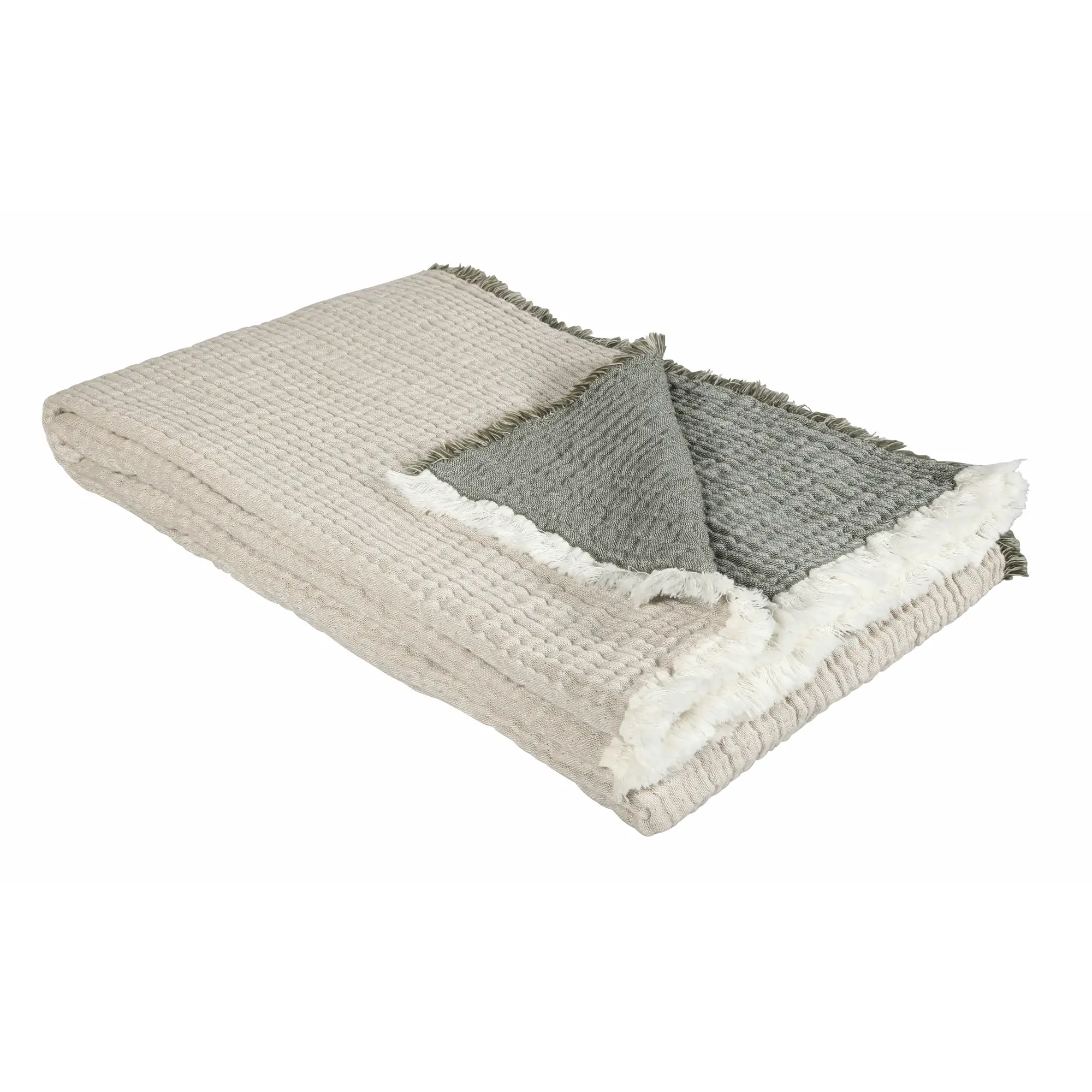 Eskimo Throw NORA Cotton Beige-Olive product picture Eskimo Throw NORA Cotton Beige-Olive