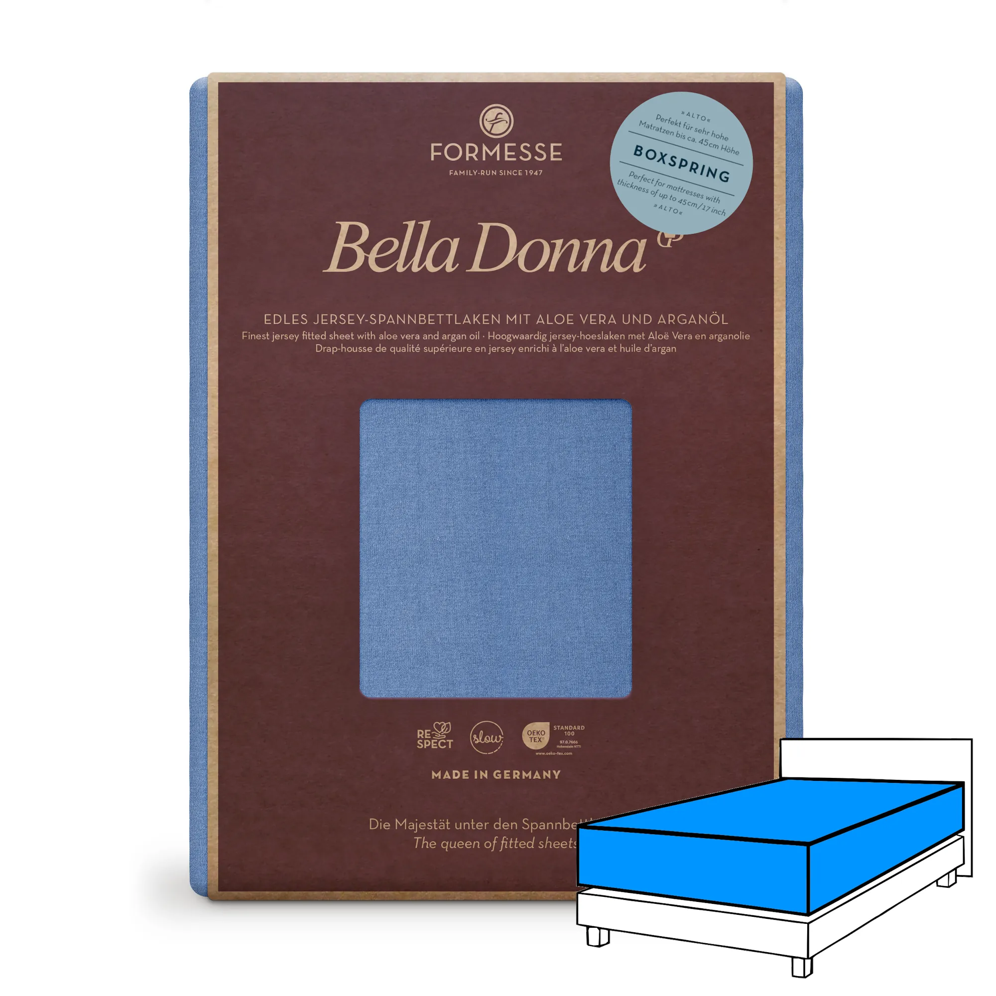 Bella Donna ALTO Boxspringbett Spannbettlaken Jersey Meeresblau