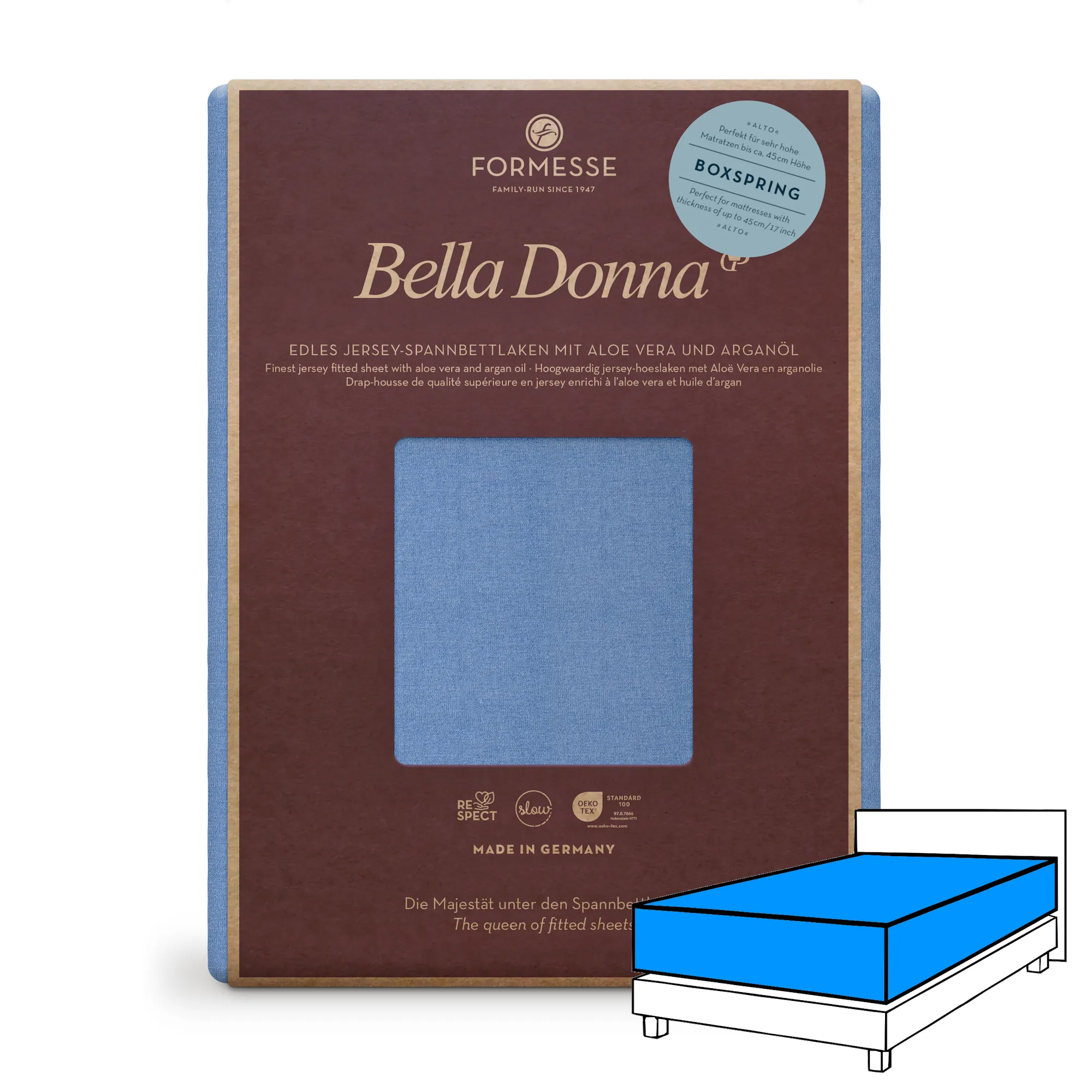 Bella Donna ALTO Boxspringbett Spannbettlaken Jersey Jeansblau