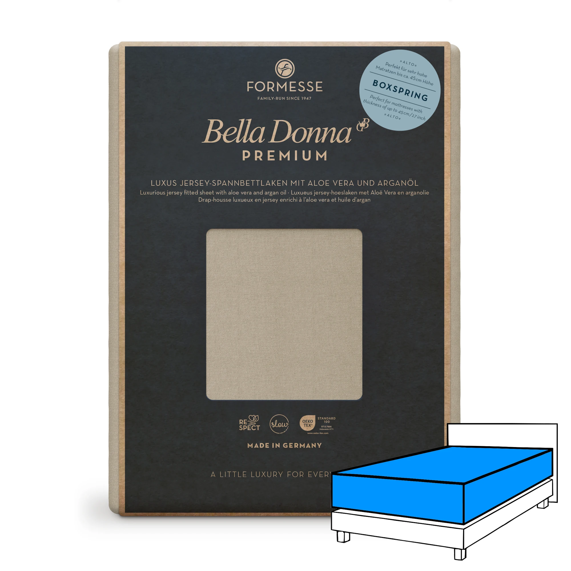 Bella Donna PREMIUM ALTO Spannbettlaken Jersey Champignon Produktbild Bella Donna PREMIUM ALTO Spannbettlaken Jersey Champignon