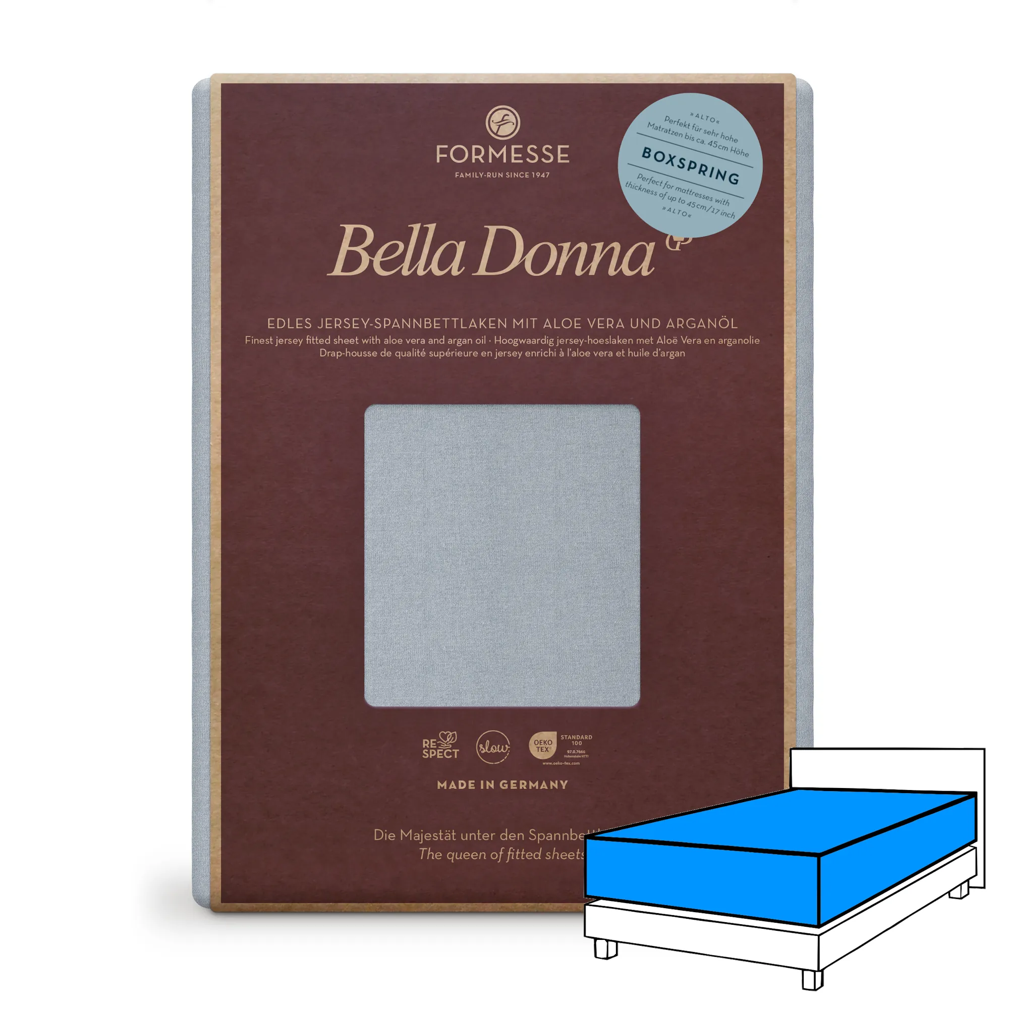 Bella Donna ALTO Boxspringbett Spannbettlaken Jersey Hellgrau Produktbild Bella Donna ALTO Boxspringbett Spannbettlaken Jersey Hellgrau