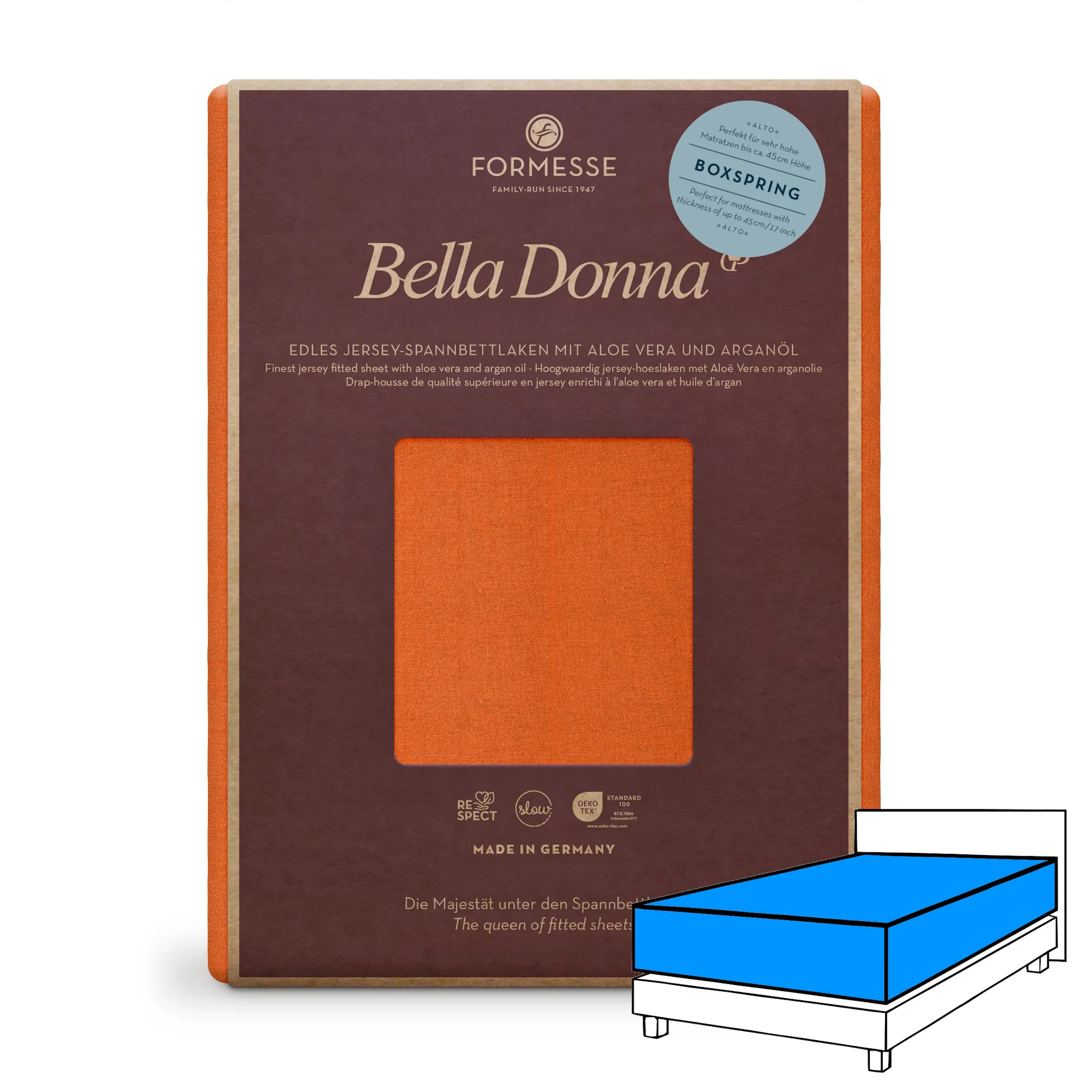 Bella Donna ALTO Boxspringbett Spannbettlaken Jersey Kurkuma Produktbild Bella Donna ALTO Boxspringbett Spannbettlaken Jersey Kurkuma