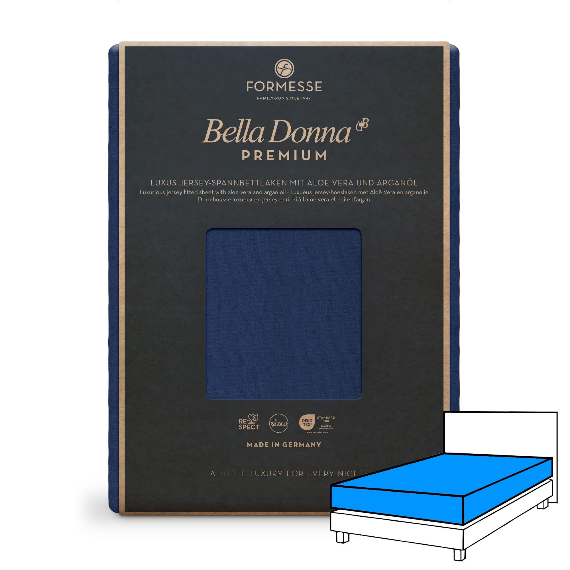 BELLA DONNA PREMIUM Spannbettlaken Jersey Marine Produktbild 1 BELLA DONNA PREMIUM Spannbettlaken Jersey Marine 1