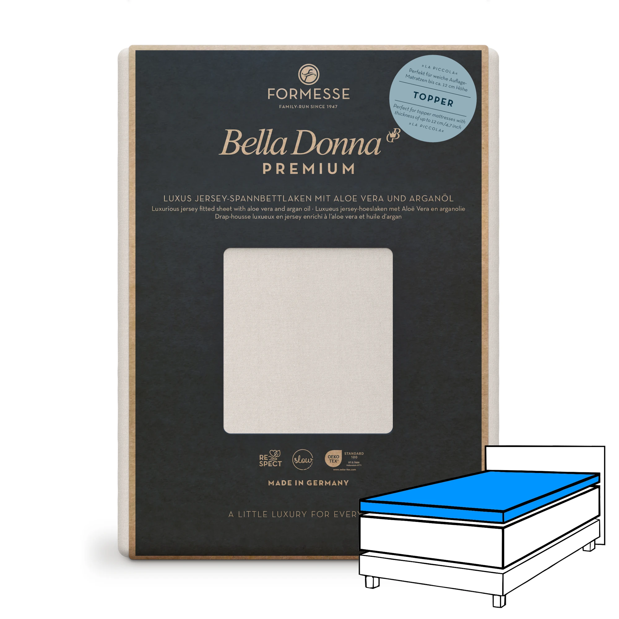 Bella Donna PREMIUM LA PICCOLA Spannbettlaken Jersey Silber Produktbild Bella Donna PREMIUM LA PICCOLA Spannbettlaken Jersey Silber