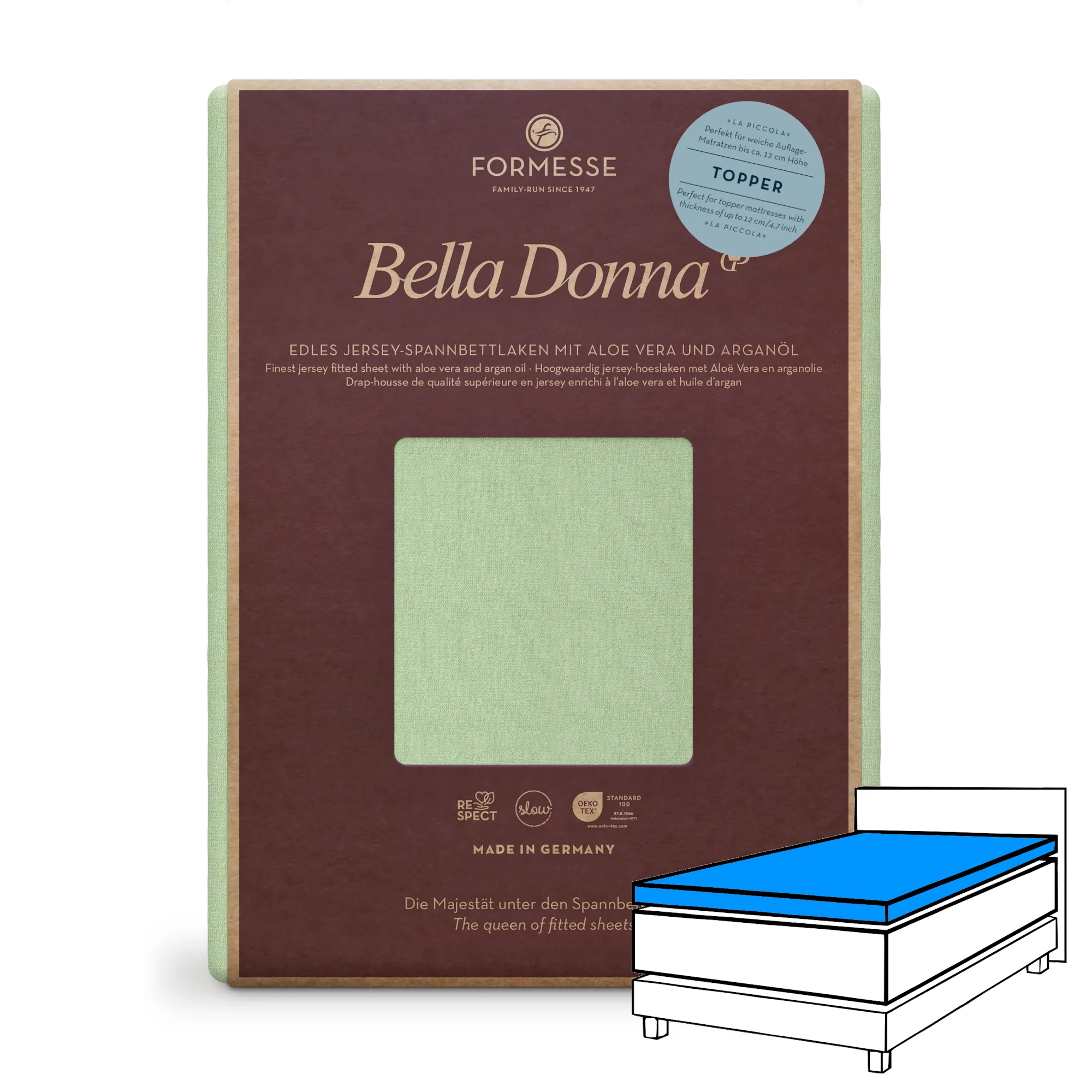 Bella Donna LA PICCOLA Topper Spannbettlaken Jersey Pistazie Produktbild Bella Donna LA PICCOLA Topper Spannbettlaken Jersey Pistazie