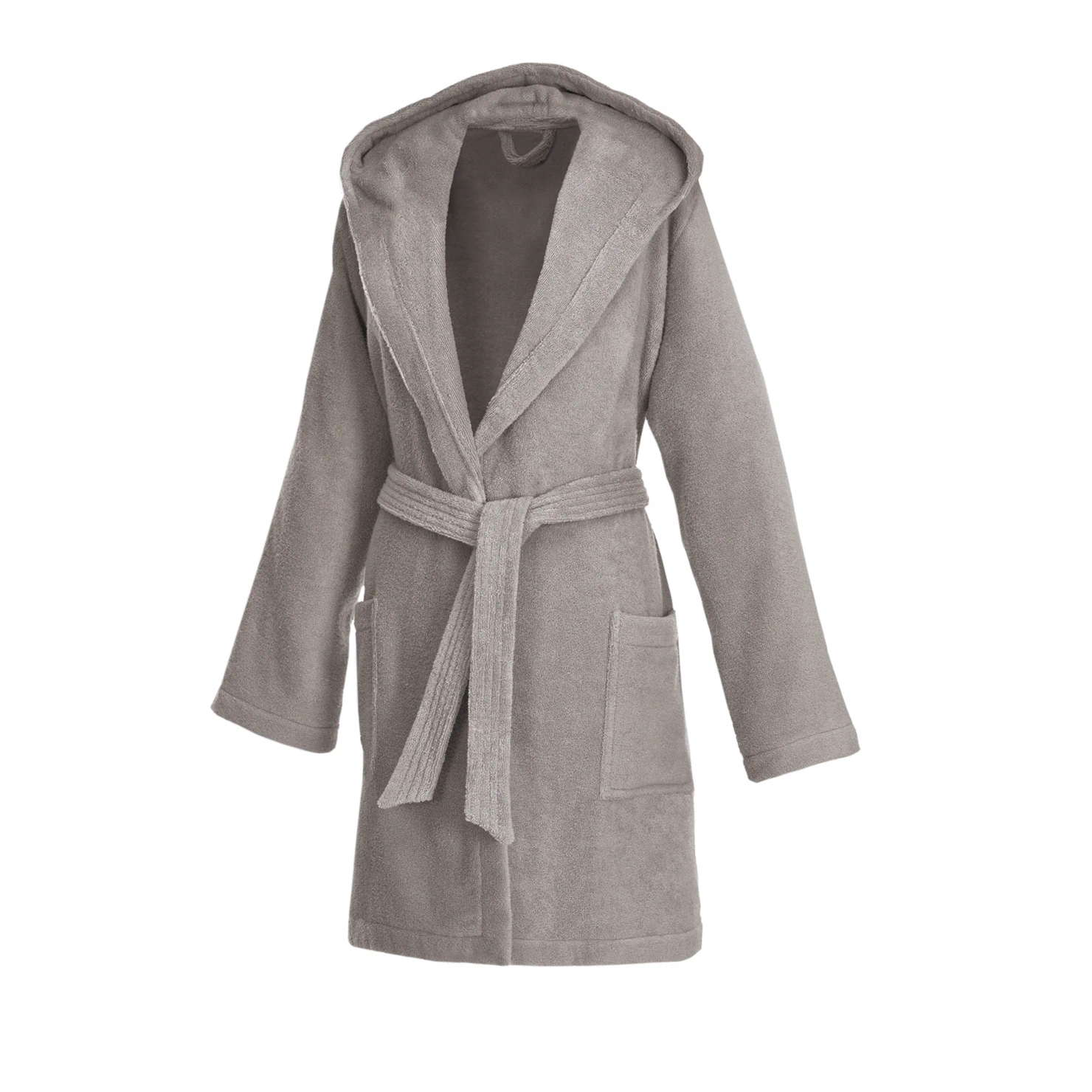 Weseta Bademantel Damen DREAMFLOR Mit Kapuze Kurz Stone Grey