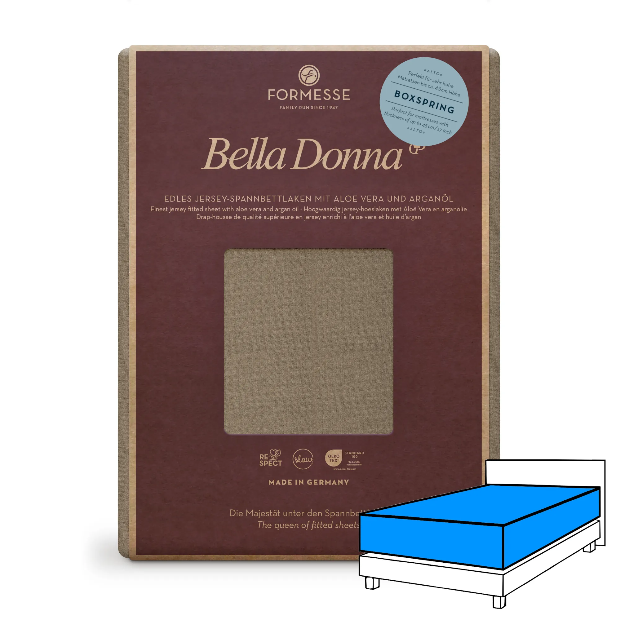 Bella Donna ALTO Boxspringbett Spannbettlaken Jersey Muskat Produktbild Bella Donna ALTO Boxspringbett Spannbettlaken Jersey Muskat