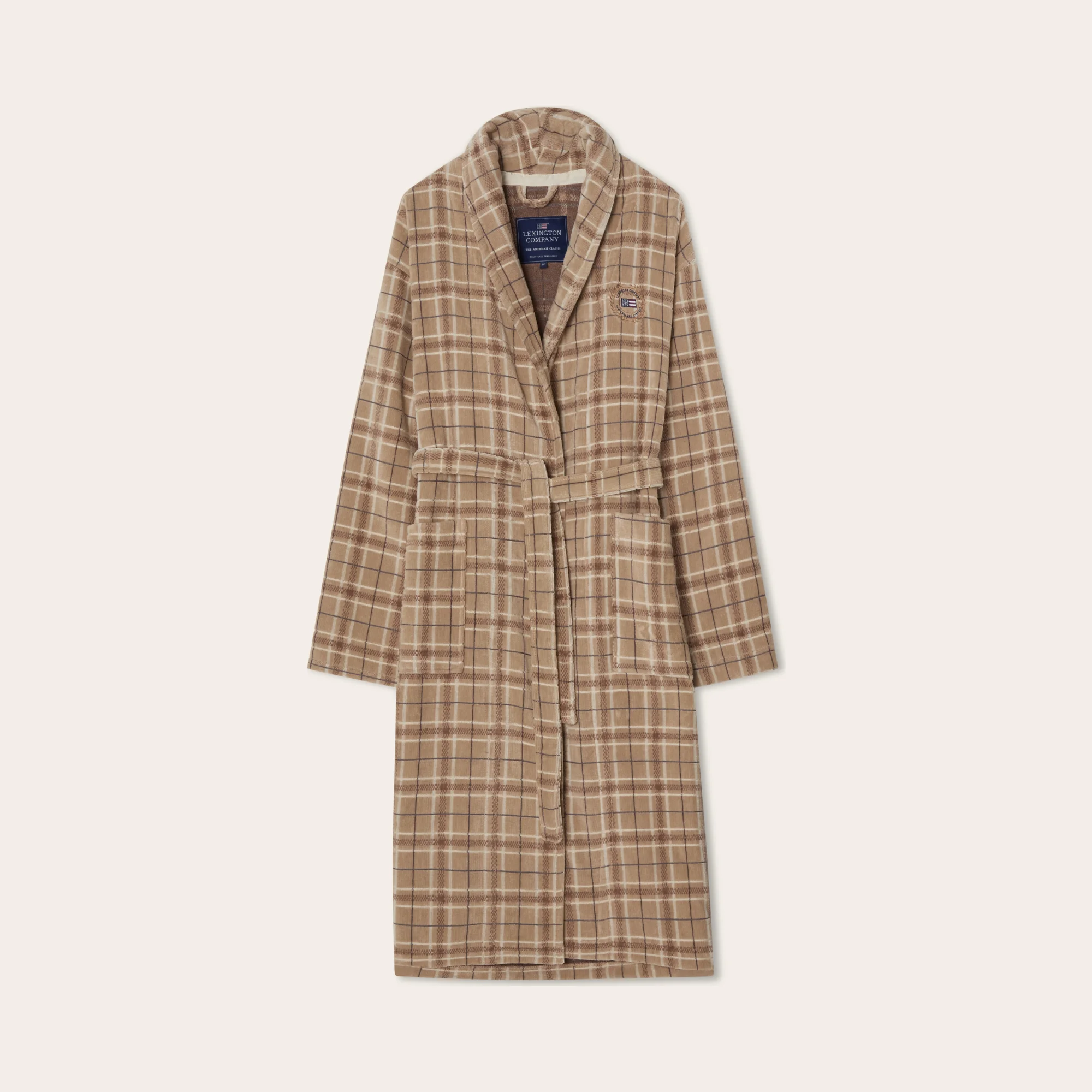 Lexington Bademantel CHECKED Velours Beige-Grau Produkt Lexington Bademantel CHECKED Velours Beige-Grau