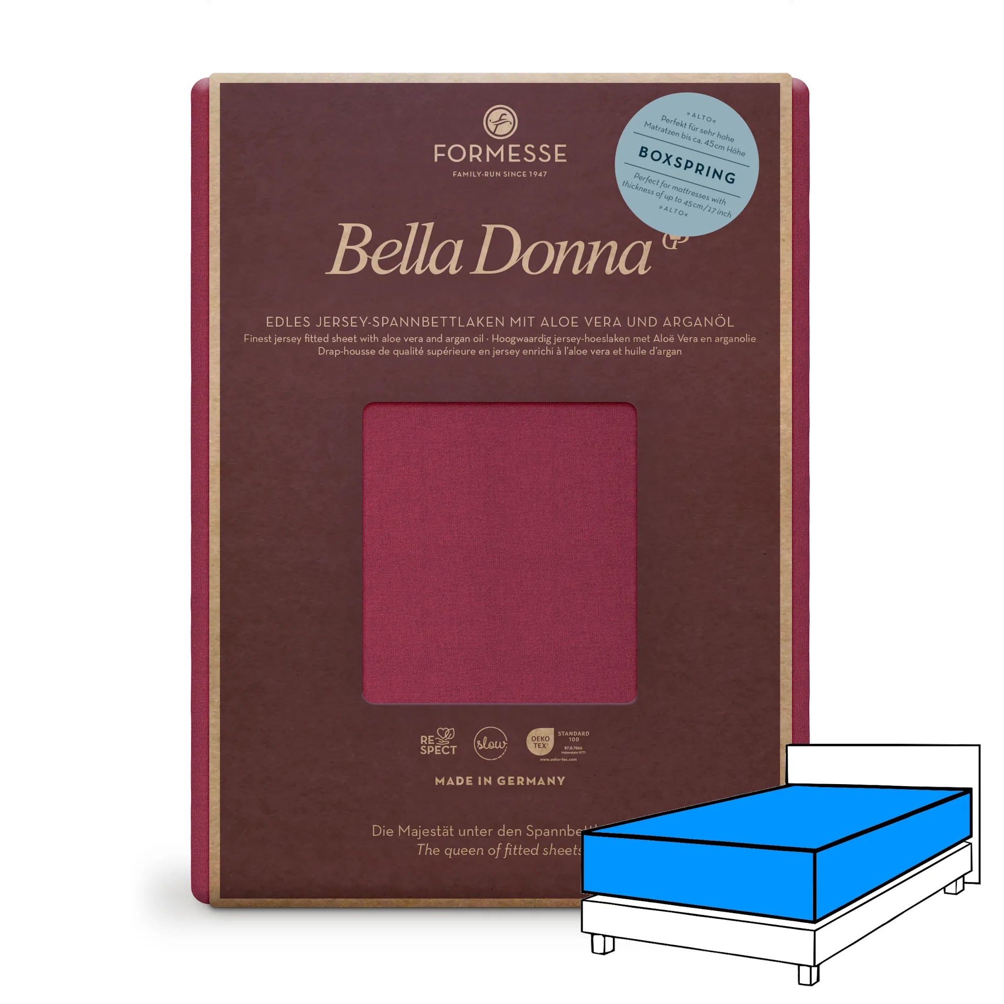 Bella Donna ALTO Boxspringbett Spannbettlaken Jersey Bordeaux Produktbild Bella Donna ALTO Boxspringbett Spannbettlaken Jersey Bordeaux