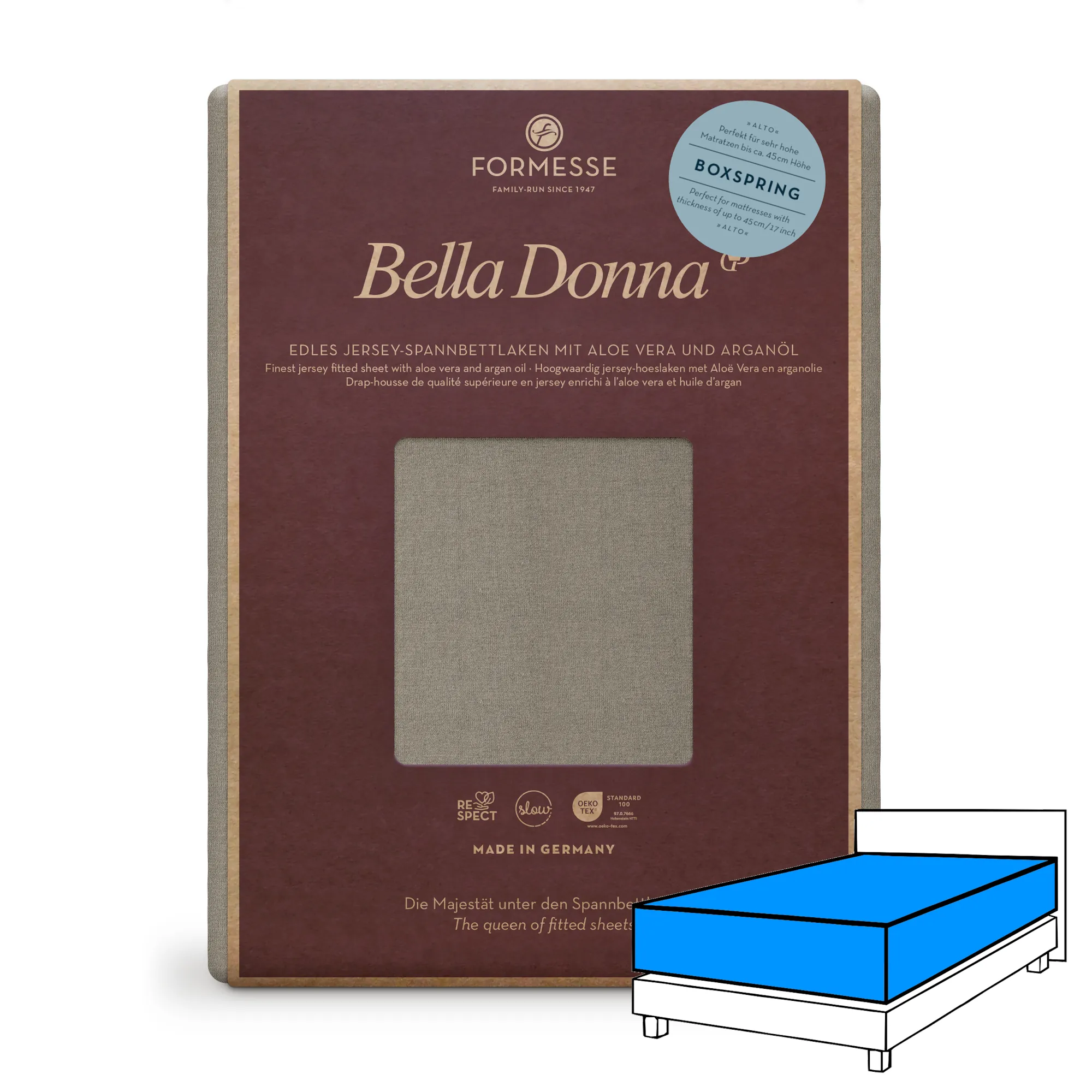 Bella Donna ALTO Boxspringbett Spannbettlaken Jersey Platin Produktbild Bella Donna ALTO Boxspringbett Spannbettlaken Jersey Platin
