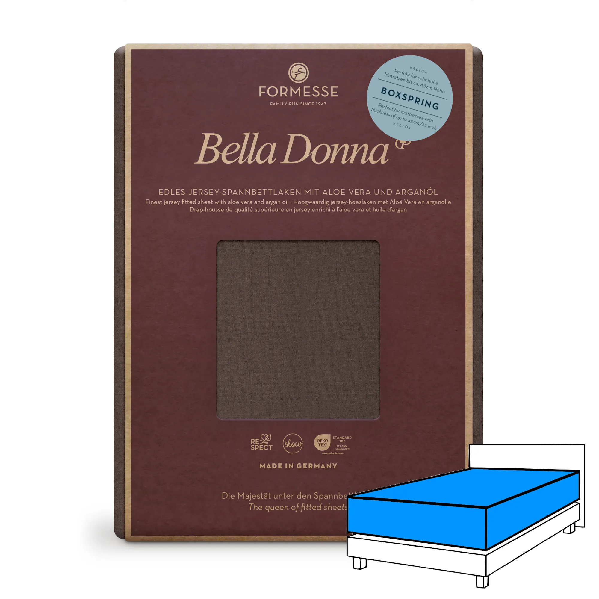 Bella Donna ALTO Boxspringbett Spannbettlaken Jersey Mokka Produktbild Bella Donna ALTO Boxspringbett Spannbettlaken Jersey Mokka