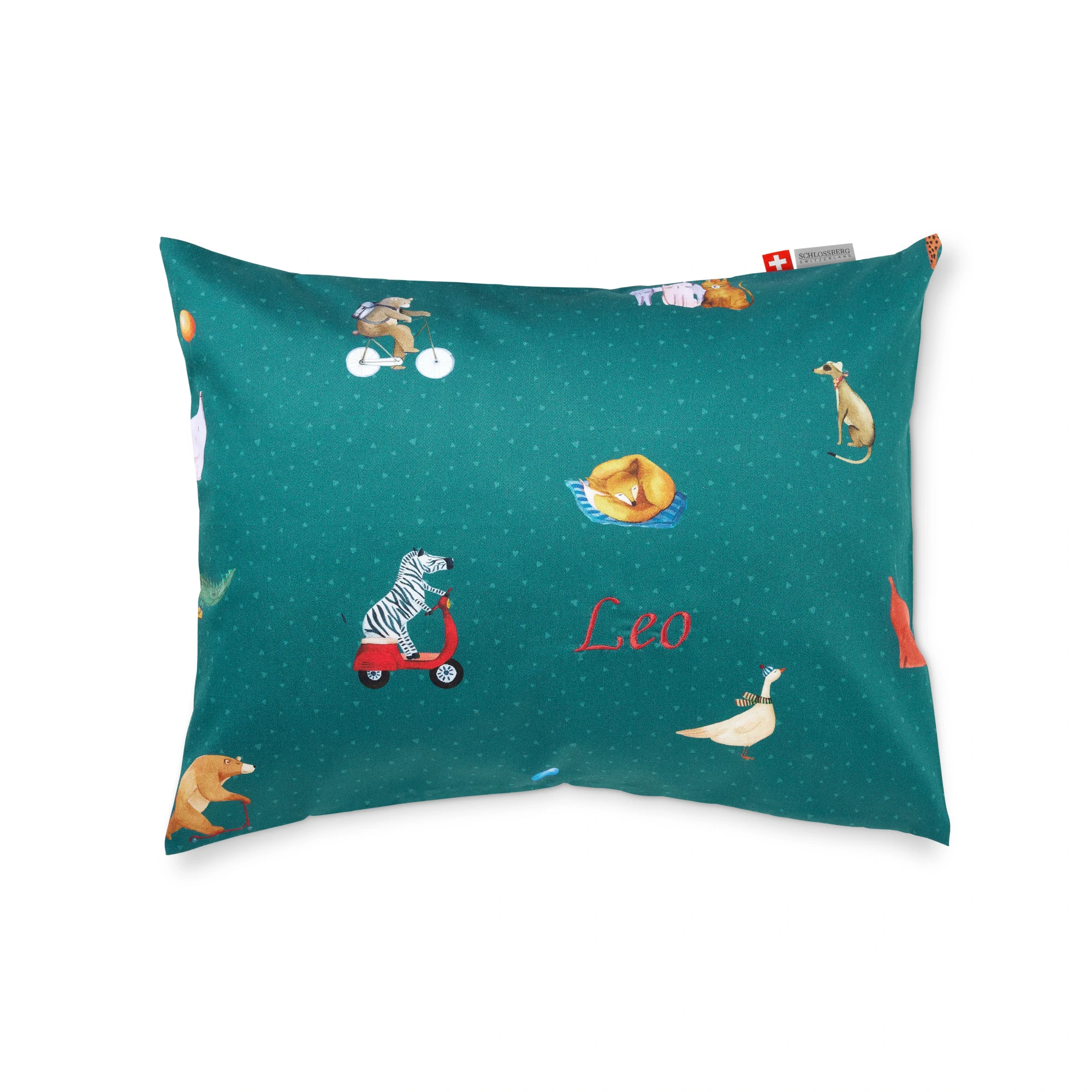 Schlossberg Kinder Zierkissen PARTY LEO bestickt Petrol