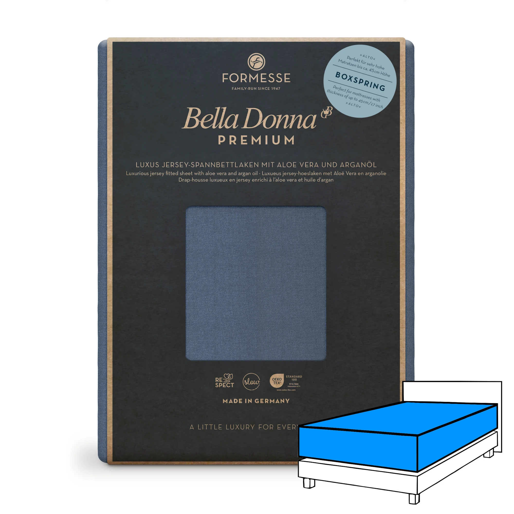 Bella Donna PREMIUM ALTO Spannbettlaken Jersey Blaugrau Produktbild Bella Donna PREMIUM ALTO Spannbettlaken Jersey Blaugrau