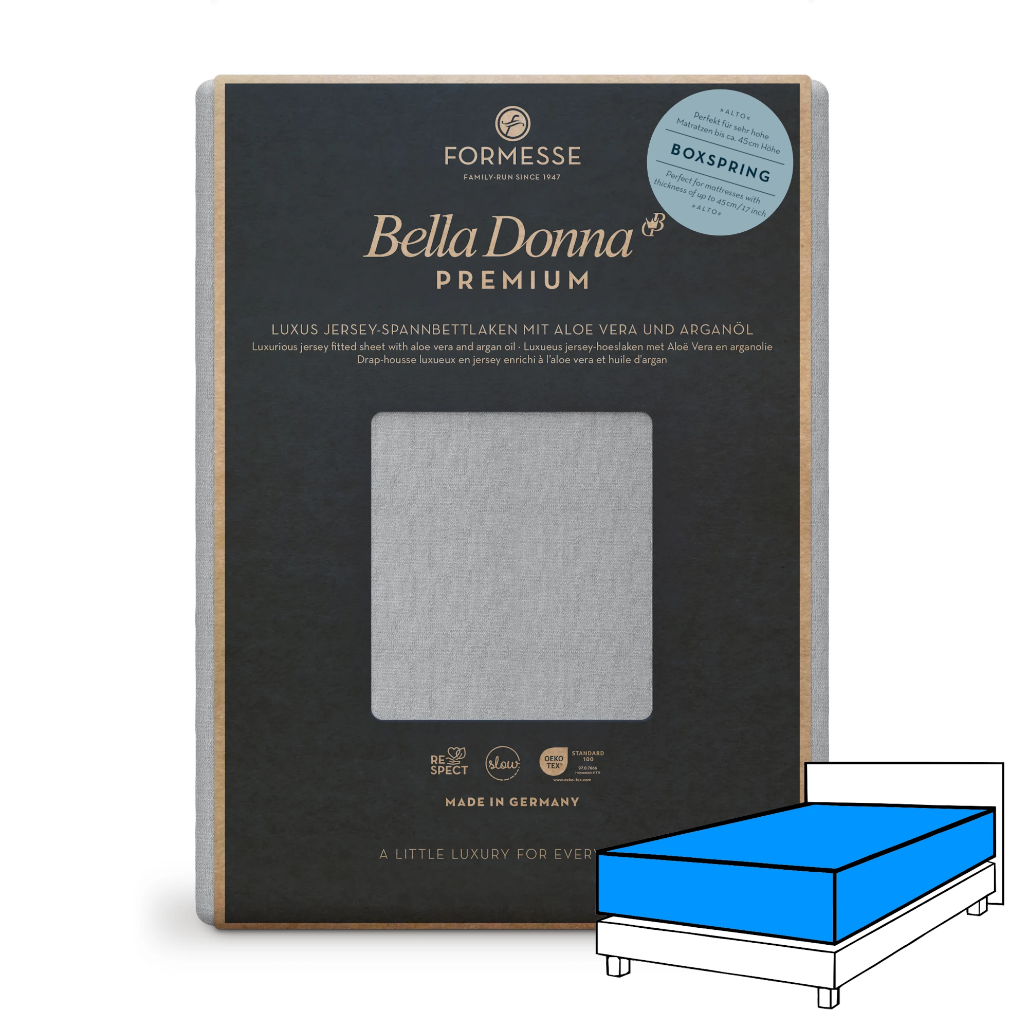 Bella Donna PREMIUM ALTO Spannbettlaken Jersey Grau Produktbild Bella Donna PREMIUM ALTO Spannbettlaken Jersey Grau