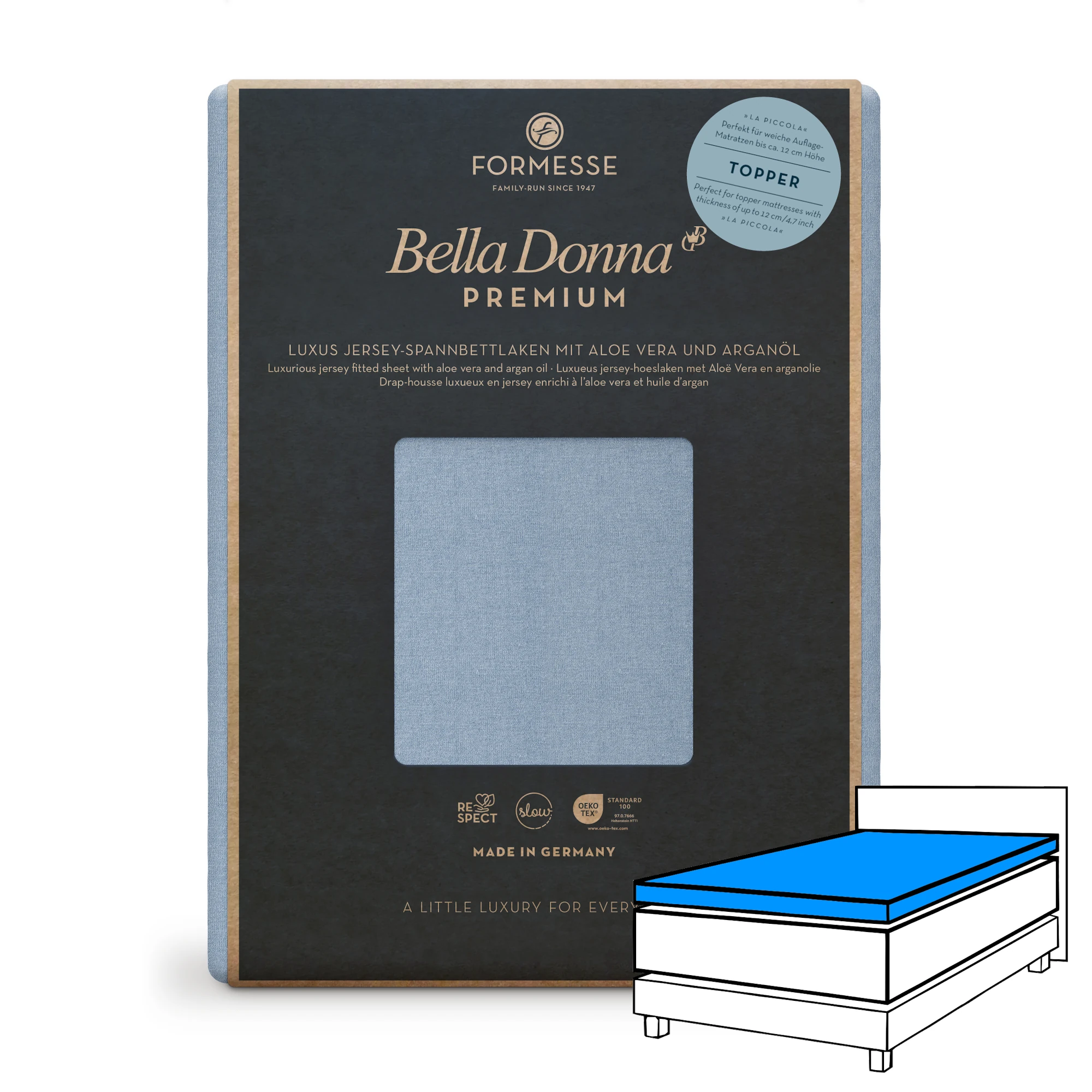 Bella Donna PREMIUM LA PICCOLA Spannbettlaken Jersey Hellgrau Produktbild Bella Donna PREMIUM LA PICCOLA Spannbettlaken Jersey Hellgrau