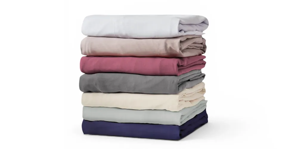 Bella Donna Spannbettlaken-Stoffmuster in den Bestsellerfarben Weiß, Wollweiss, Beere, Perlgrau, Wollweiss, Salbei und Marine