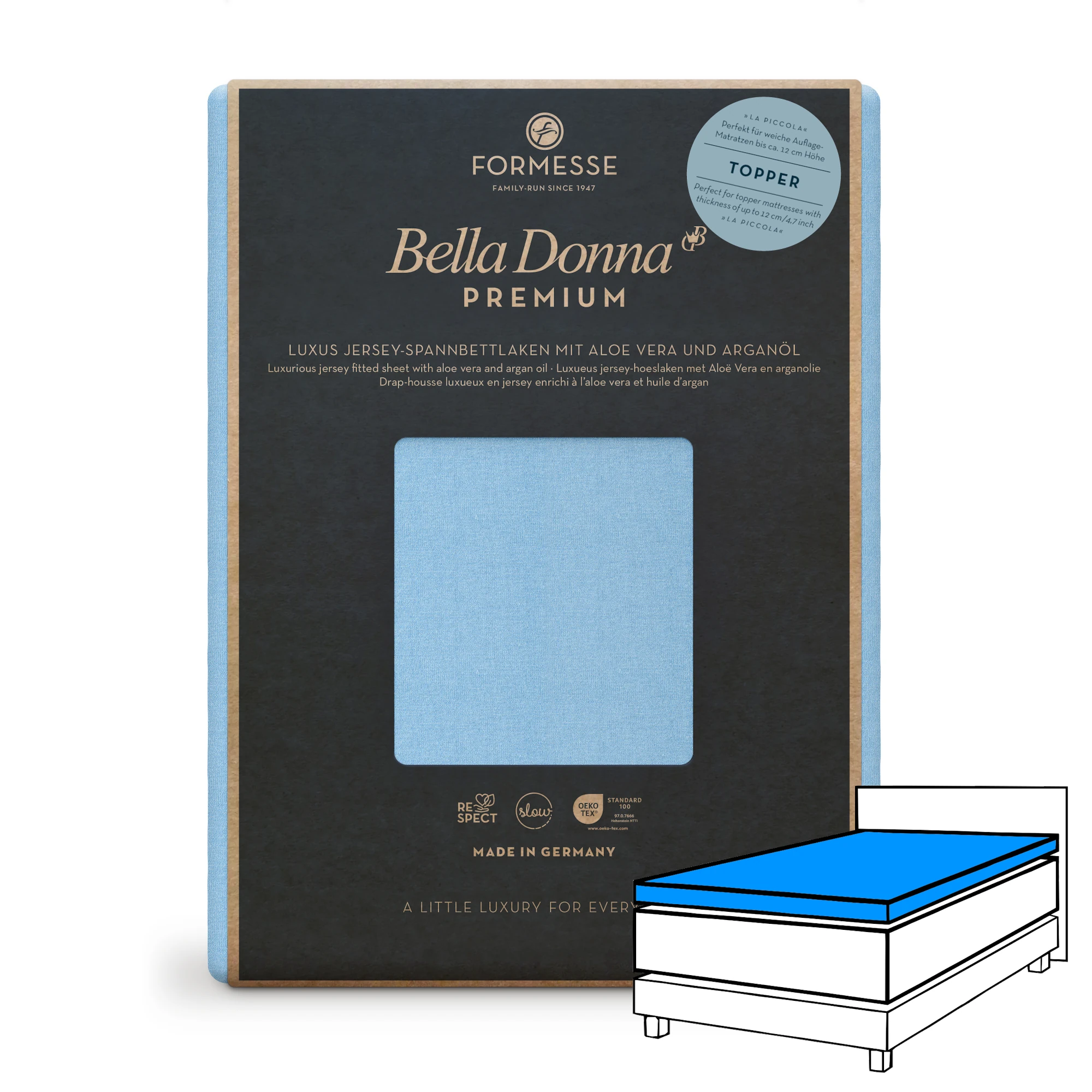Bella Donna PREMIUM LA PICCOLA Spannbettlaken Jersey Himmelblau Produktbild Bella Donna PREMIUM LA PICCOLA Spannbettlaken Jersey Himmelblau
