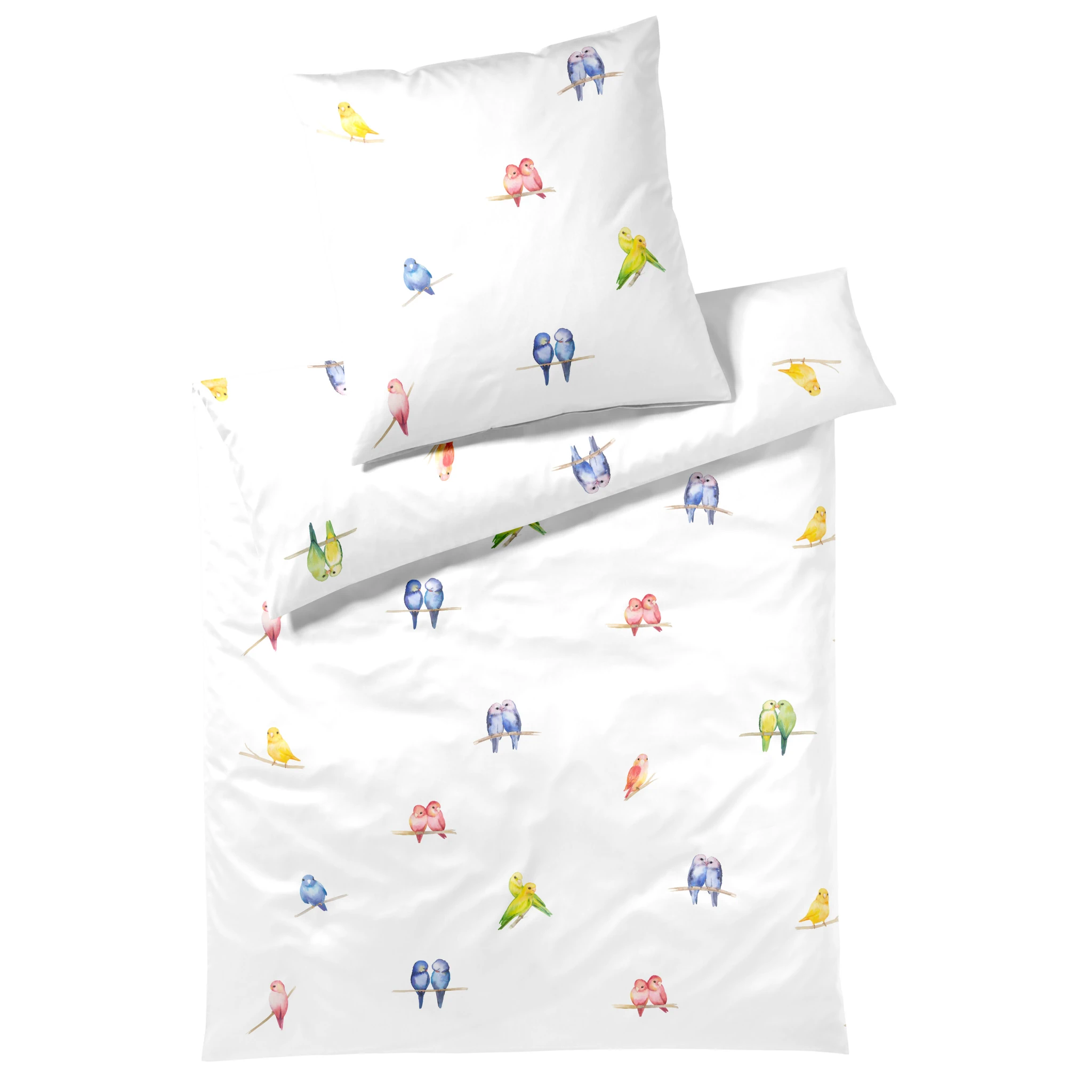 elegante Bettwäsche LOVEBIRDS Satin Weiß